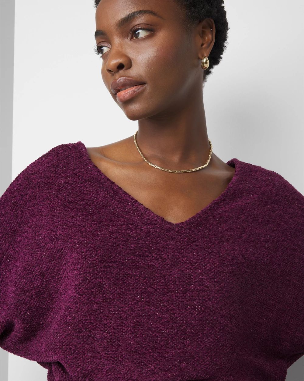 V neck chenille sweater 2025